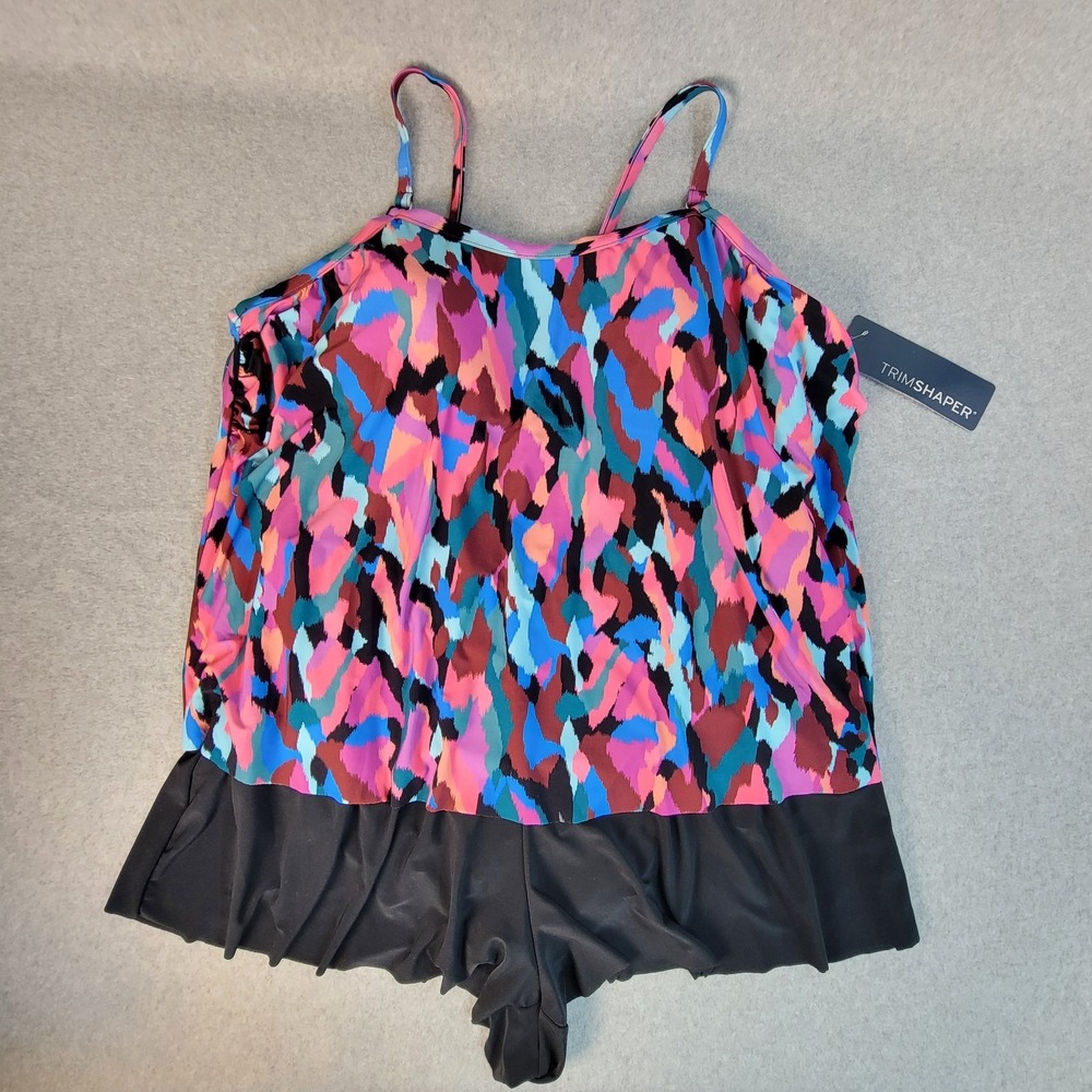 NWT TrimShaper Farrah Swim 1-Piece Bathing Suit Women's Plus Size 22W * Pockets